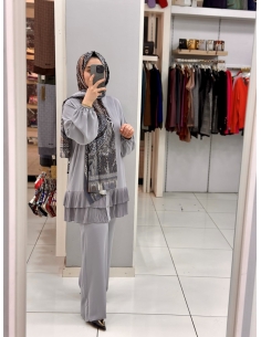 Levidor Plise Pantolon Takım 100281 gri