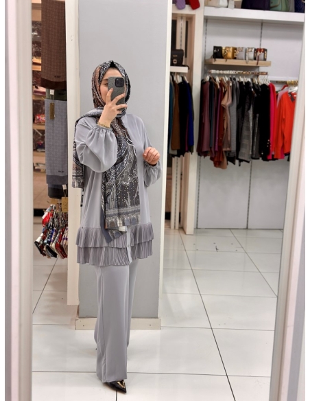 Levidor Plise Pantolon Takım 100281 gri