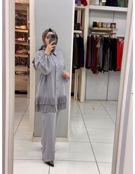 Levidor Plise Pantolon Takım 100281 gri