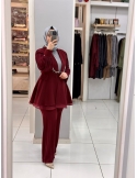 Levidor Taşlı Ceket Takım 100388 bordo