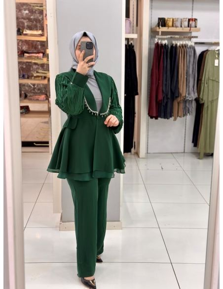 Levidor Taşlı Ceket Takım 100388 zümrüt