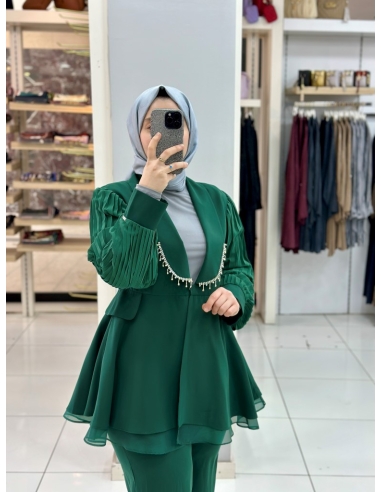 Levidor Taşlı Ceket Takım 100388 zümrüt