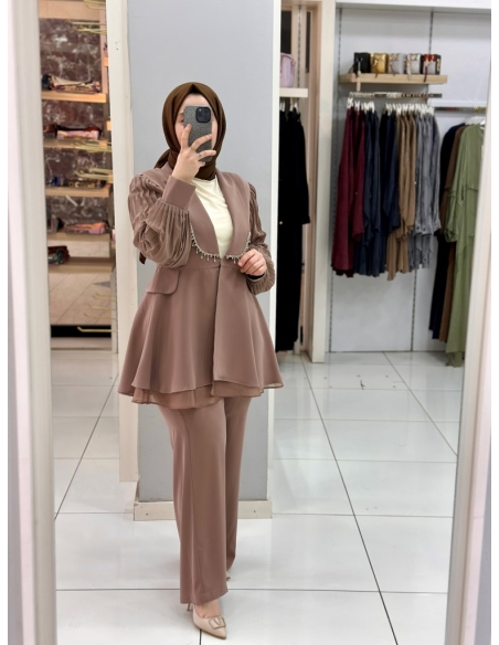 Levidor Taşlı Ceket Takım 100388 vizon