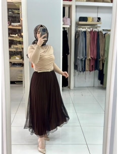 Tütü Büzgülü Takım kahve-bej