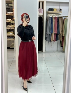 Tütü Büzgülü Takım bordo-siyah