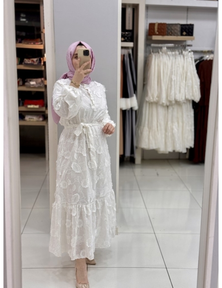 Güpür Elbise Beyaz 5509