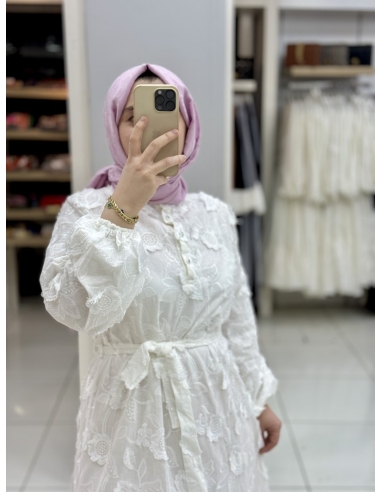 Güpür Elbise Beyaz 5509