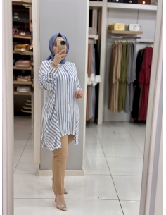 Levidor Çizgili Pamuk Tunik 230092 mavi