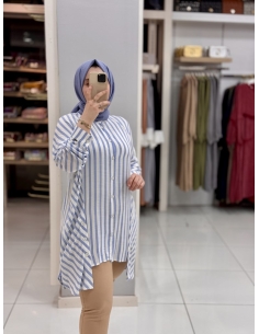 Levidor Çizgili Pamuk Tunik 230092 mavi 2