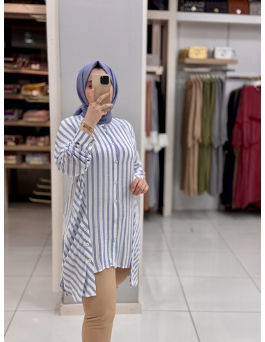 Levidor Çizgili Pamuk Tunik 230092 mavi