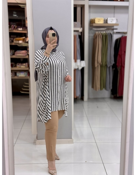 Levidor Çizgili Pamuk Tunik 230092 siyah