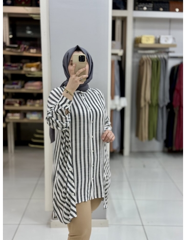 Levidor Çizgili Pamuk Tunik 230092 siyah