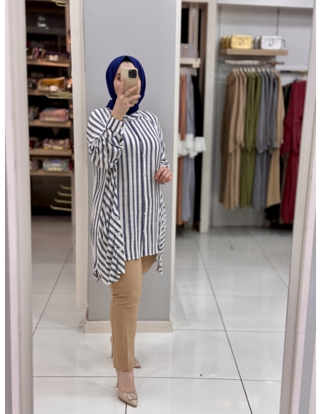 Levidor Çizgili Pamuk Tunik 230092 lacivert