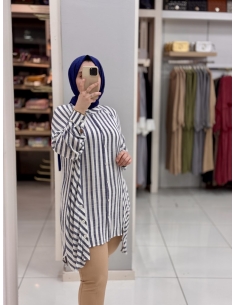 Levidor Çizgili Pamuk Tunik 230092 lacivert 2