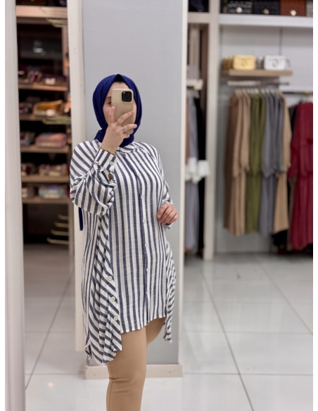 Levidor Çizgili Pamuk Tunik 230092 lacivert