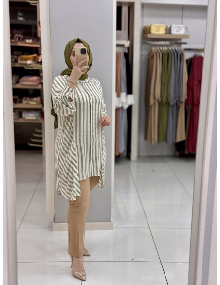 Levidor Çizgili Pamuk Tunik 230092 yeşil