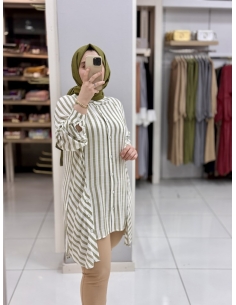 Levidor Çizgili Pamuk Tunik 230092 yeşil 2