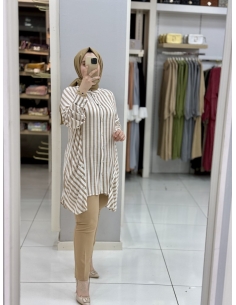 Levidor Çizgili Pamuk Tunik 230092 camel