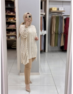 Levidor Çizgili Pamuk Tunik 230092 bej