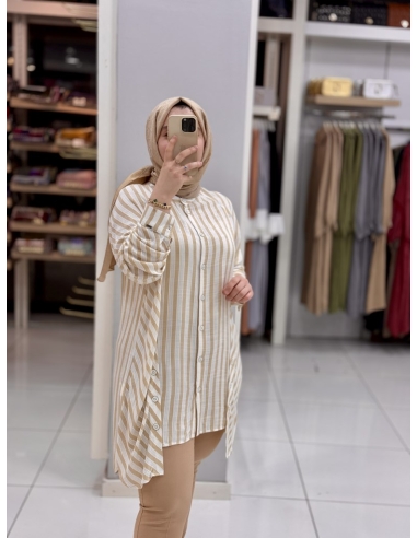 Levidor Çizgili Pamuk Tunik 230092 bej