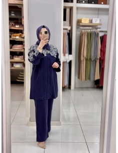 Levidor Dantel Garnili İkili Takım 100707 Lacivert