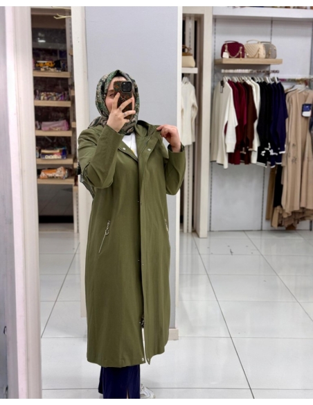 N PRİVE TAM BOY TRENÇ F14253 HAKİ İÇİ KÜRKLÜ