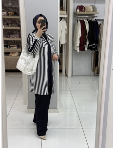 N PRİVE F19463 ÖRME DETAYLI PANTOLONLU 3LÜ TAKIM LACİ