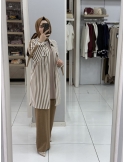 N PRİVE F19463 ÖRME DETAYLI PANTOLONLU 3LÜ TAKIM CAMEL
