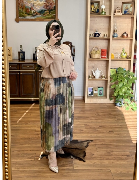 LEVİDOR BEYMEN PLİSE ETEKLİ TAKIM 131043 HAKİ