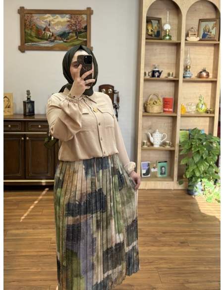 LEVİDOR BEYMEN PLİSE ETEKLİ TAKIM 131043 HAKİ