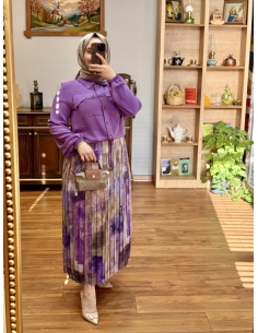 LEVİDOR BEYMEN PLİSE ETEKLİ TAKIM 131043 LİLA