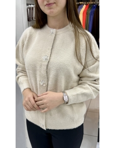 Çiçek Düğmeli Sakallı Hırka 732 bej