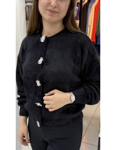 Çiçek Düğmeli Sakallı Hırka 732 SİYAH