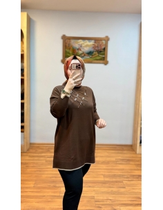 N PRİVE F17028  YARIM BALIKÇI TAŞ DET TUNİK KAHVE