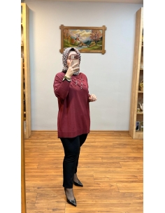 N PRİVE F17028  YARIM BALIKÇI TAŞ DET TUNİK BORDO