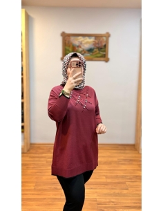 N PRİVE F17028  YARIM BALIKÇI TAŞ DET TUNİK BORDO 2