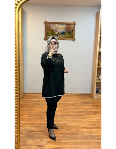 N PRİVE F17028  YARIM BALIKÇI TAŞ DET TUNİK SİYAH