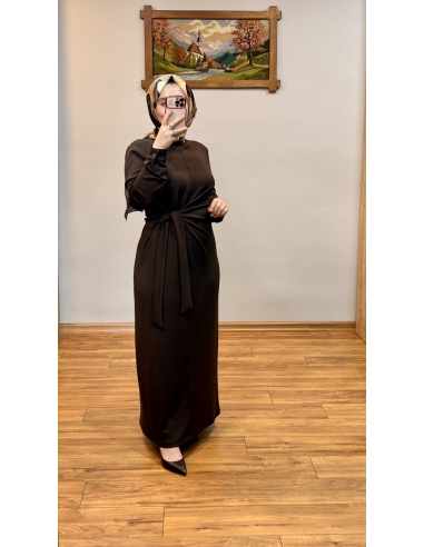 N PRİVE BELİ BAĞLAMALI ELBİSE 13230 KAHVE