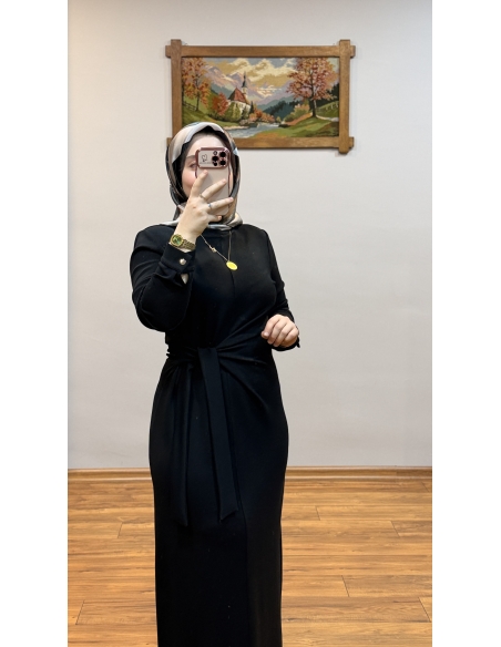 N PRİVE BELİ BAĞLAMALI ELBİSE 13230 SİYAH