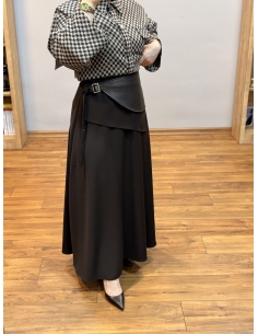 ALVİNA DERİ DETAYLI ETEK 60708 KAHVE