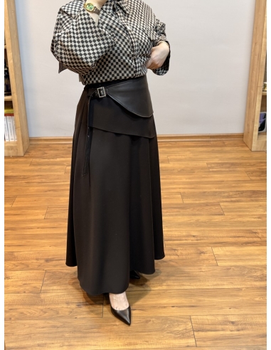 ALVİNA DERİ DETAYLI ETEK 60708 KAHVE