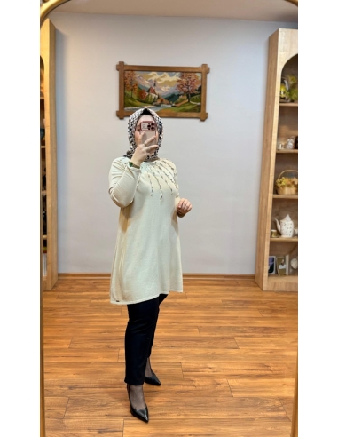 N PRİVE TAŞLI TRİKO TUNİK F17016 KREM