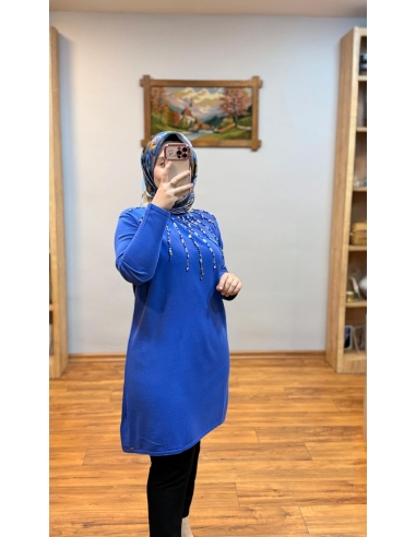 N PRİVE TAŞLI TRİKO TUNİK F17016 MAVİ
