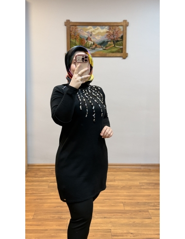 N PRİVE TAŞLI TRİKO TUNİK F17016 SİYAH
