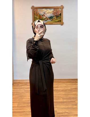 N PRİVE BELDEN BAĞLAMALI ELBİSE F13230  KAHVE