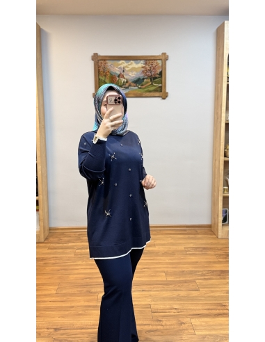 N PRİVE SOĞUK İPLİK TUNİK F17030 LACİVERT