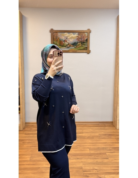 N PRİVE SOĞUK İPLİK TUNİK F17030 LACİVERT