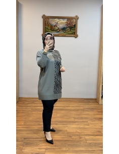 N PRİVE F17021 ZEBRA DESEN  MERSERİZE TUNİK GRİ