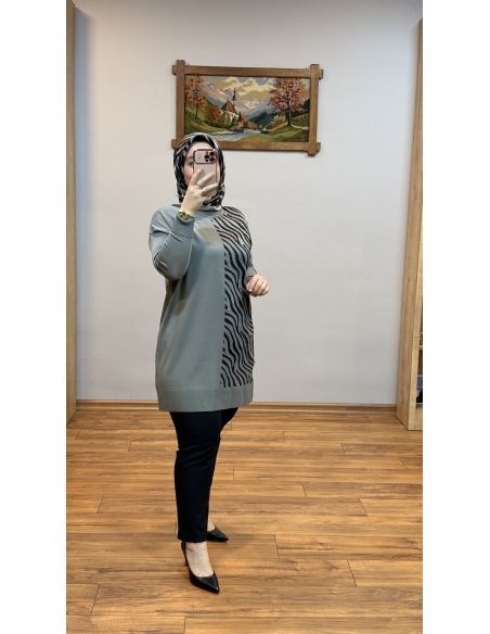 N PRİVE F17021 ZEBRA DESEN  MERSERİZE TUNİK GRİ