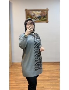 N PRİVE F17021 ZEBRA DESEN  MERSERİZE TUNİK GRİ 2